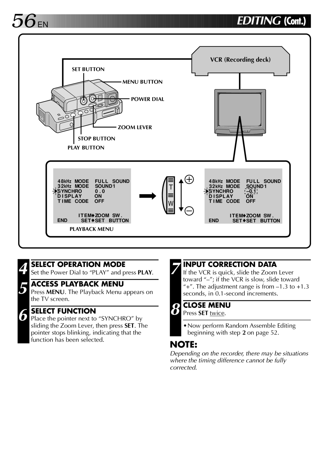 JVC GR-DVJ70 specifications Input Correction Data, Playback Menu 