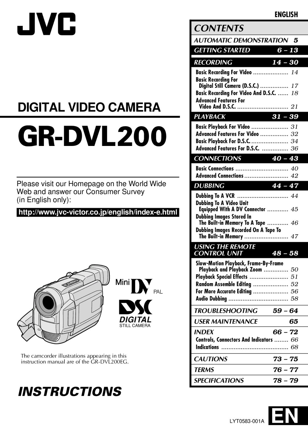 JVC GR DVL 200 specifications GR-DVL200 