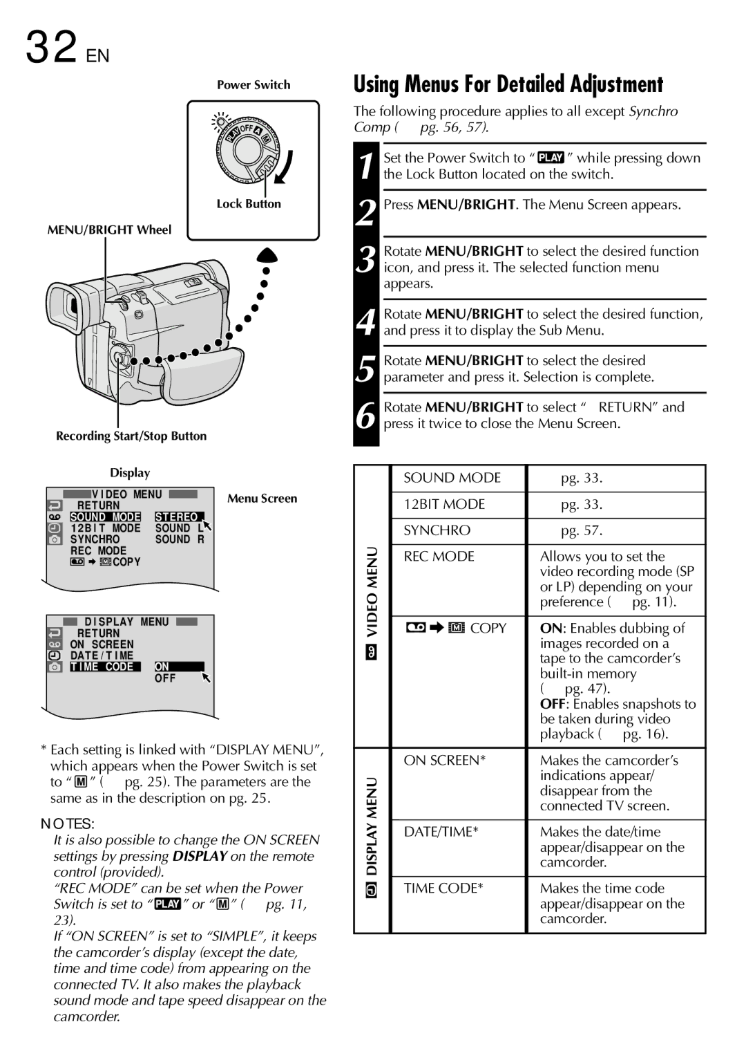 JVC GR DVL 200 specifications Using Menus For Detailed Adjustment 