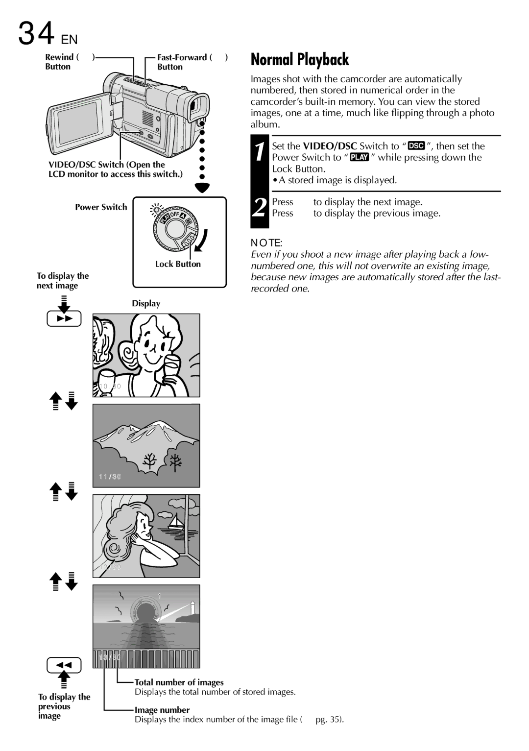 JVC GR DVL 200 specifications 34 EN, Normal Playback 