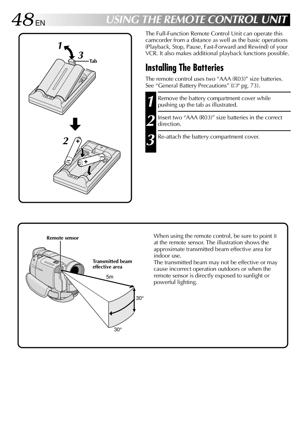 JVC GR DVL 200 specifications 48 EN, Installing The Batteries 