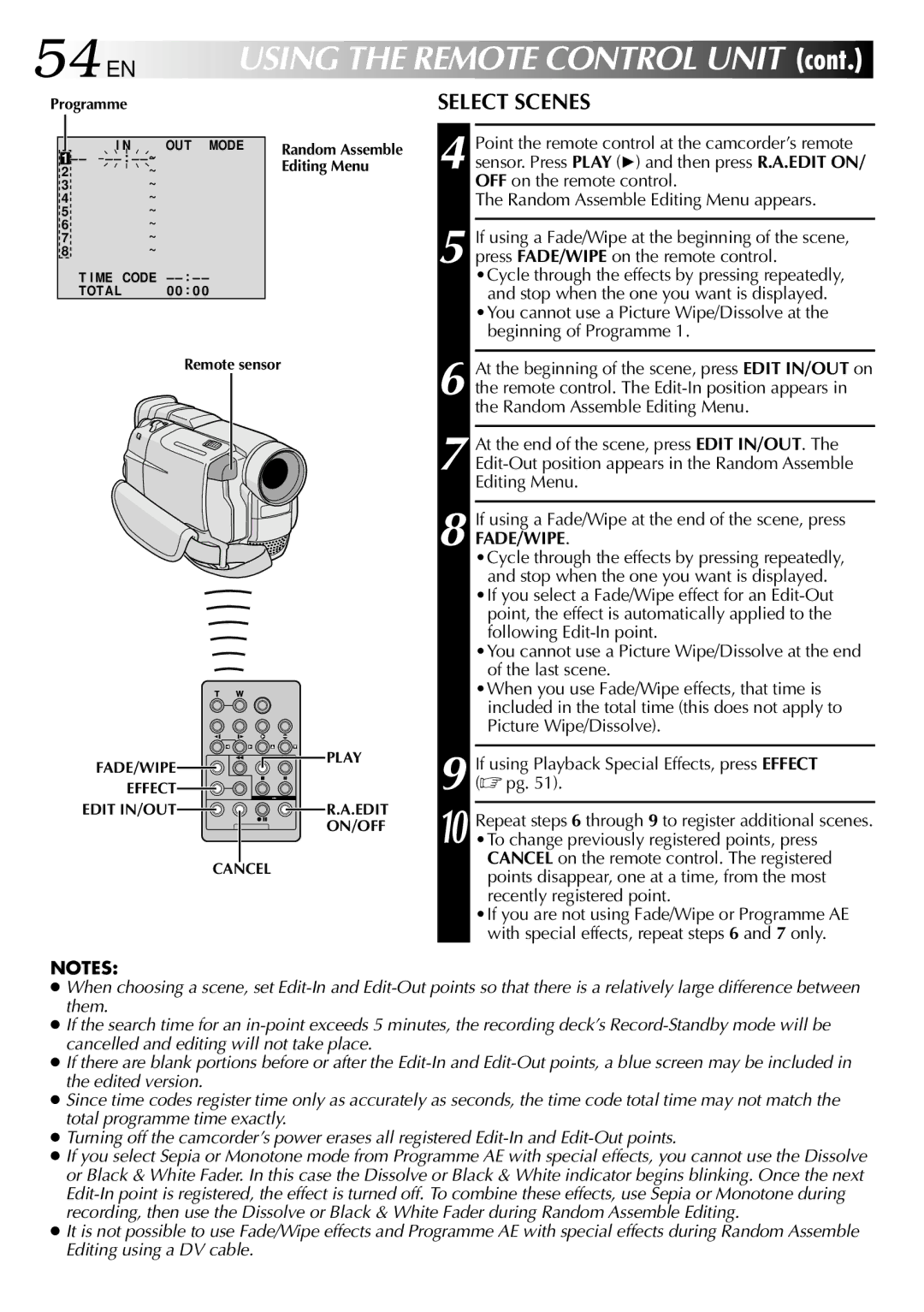 JVC GR DVL 200 specifications 54 EN, Select Scenes 