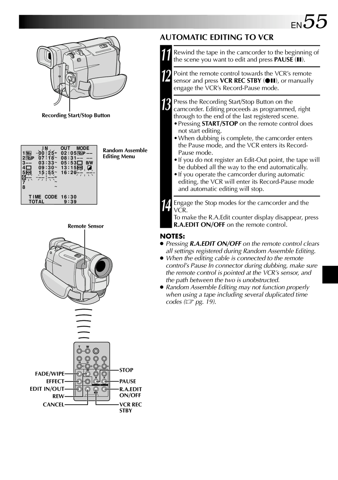 JVC GR DVL 200 specifications EN55, Automatic Editing to VCR 