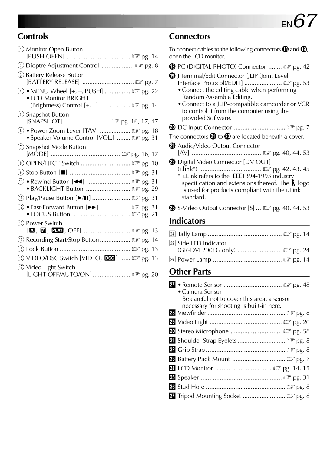 JVC GR DVL 200 specifications EN67 