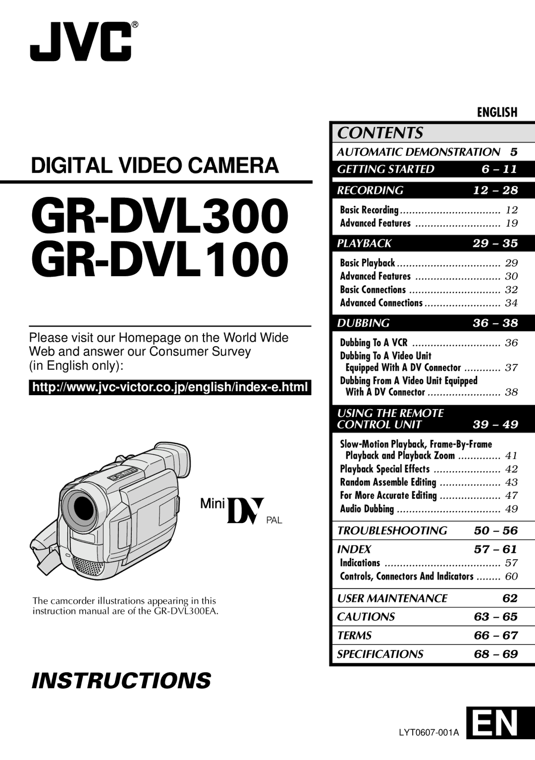 JVC GR-DVL100 specifications 