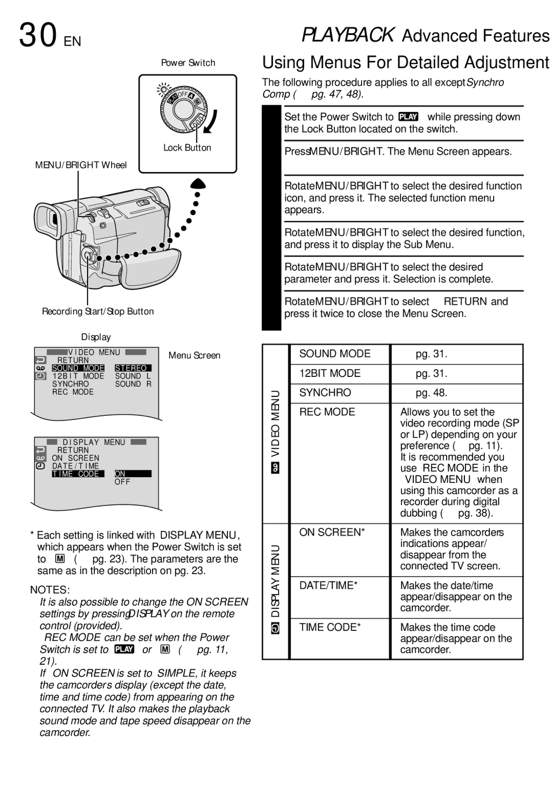 JVC GR-DVL100, GR-DVL300 specifications 30 EN 