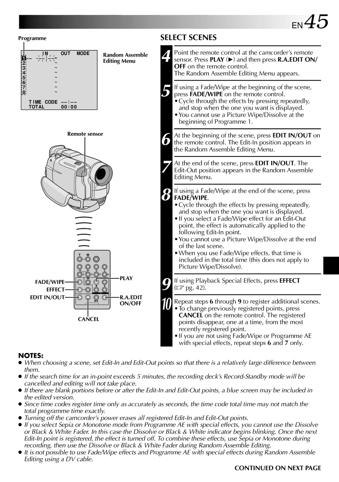 JVC GR-DVL300, GR-DVL100 specifications EN45, Select Scenes 