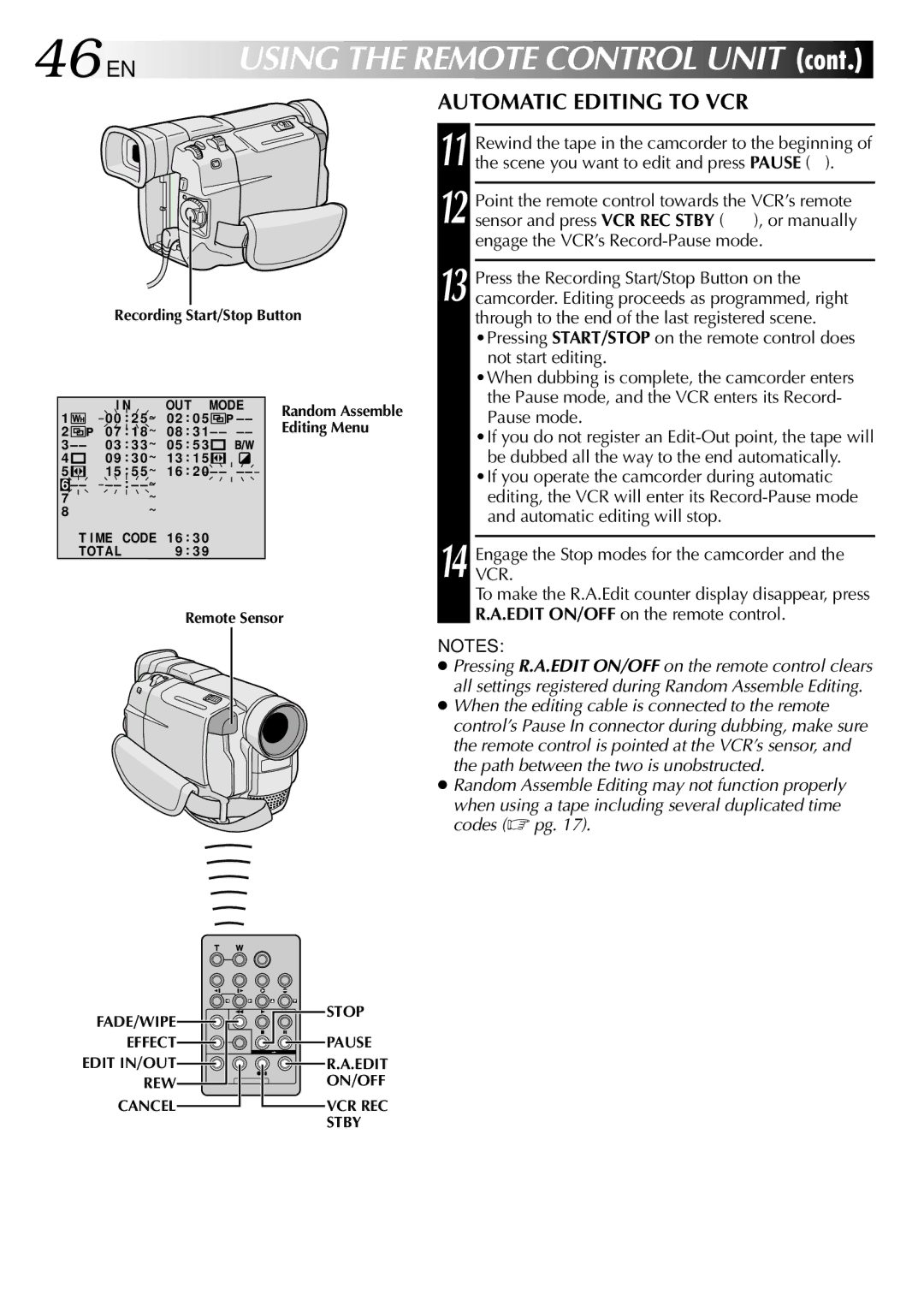 JVC GR-DVL100, GR-DVL300 specifications 46 EN, Automatic Editing to VCR 