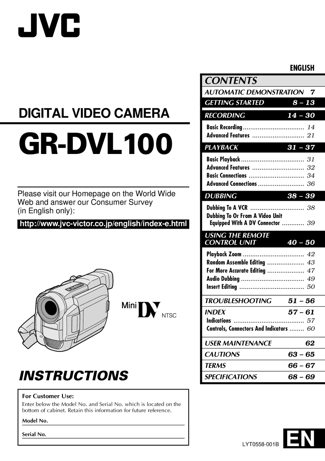 JVC GR-DVL100 specifications 