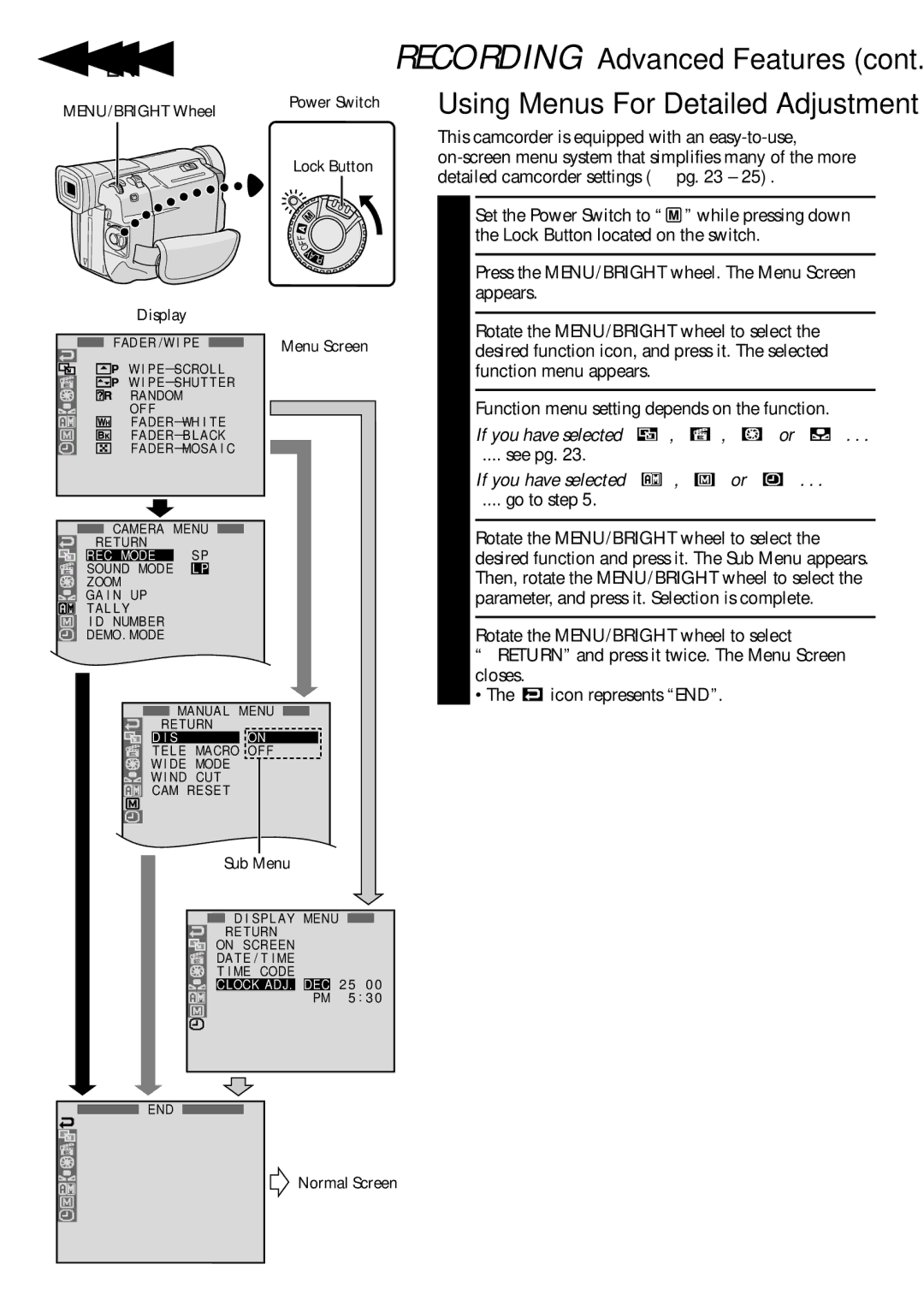 JVC GR-DVL100 specifications 22 EN, See pg, If you have selected , or, Go to step 