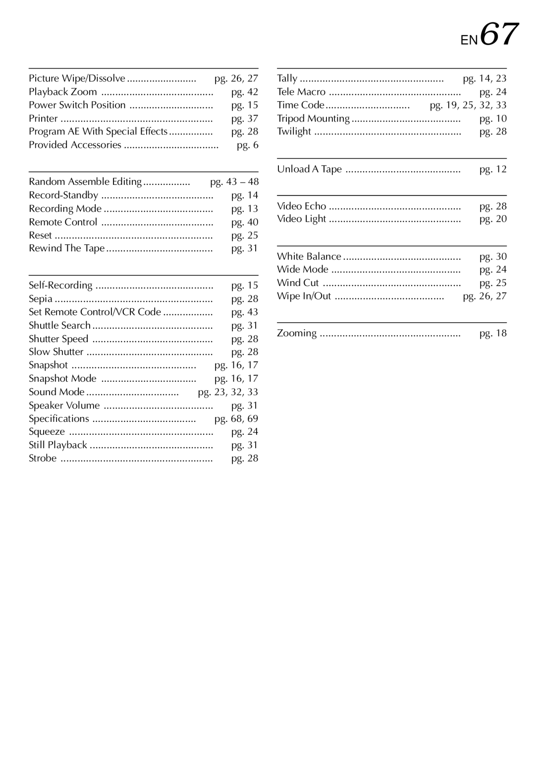 JVC GR-DVL100 specifications EN67, Time Code 