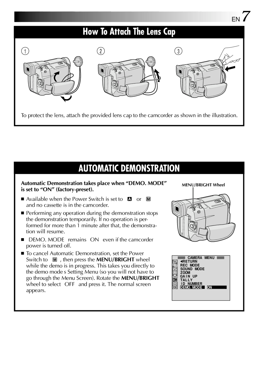 JVC GR-DVL100 specifications Automatic Demonstration 