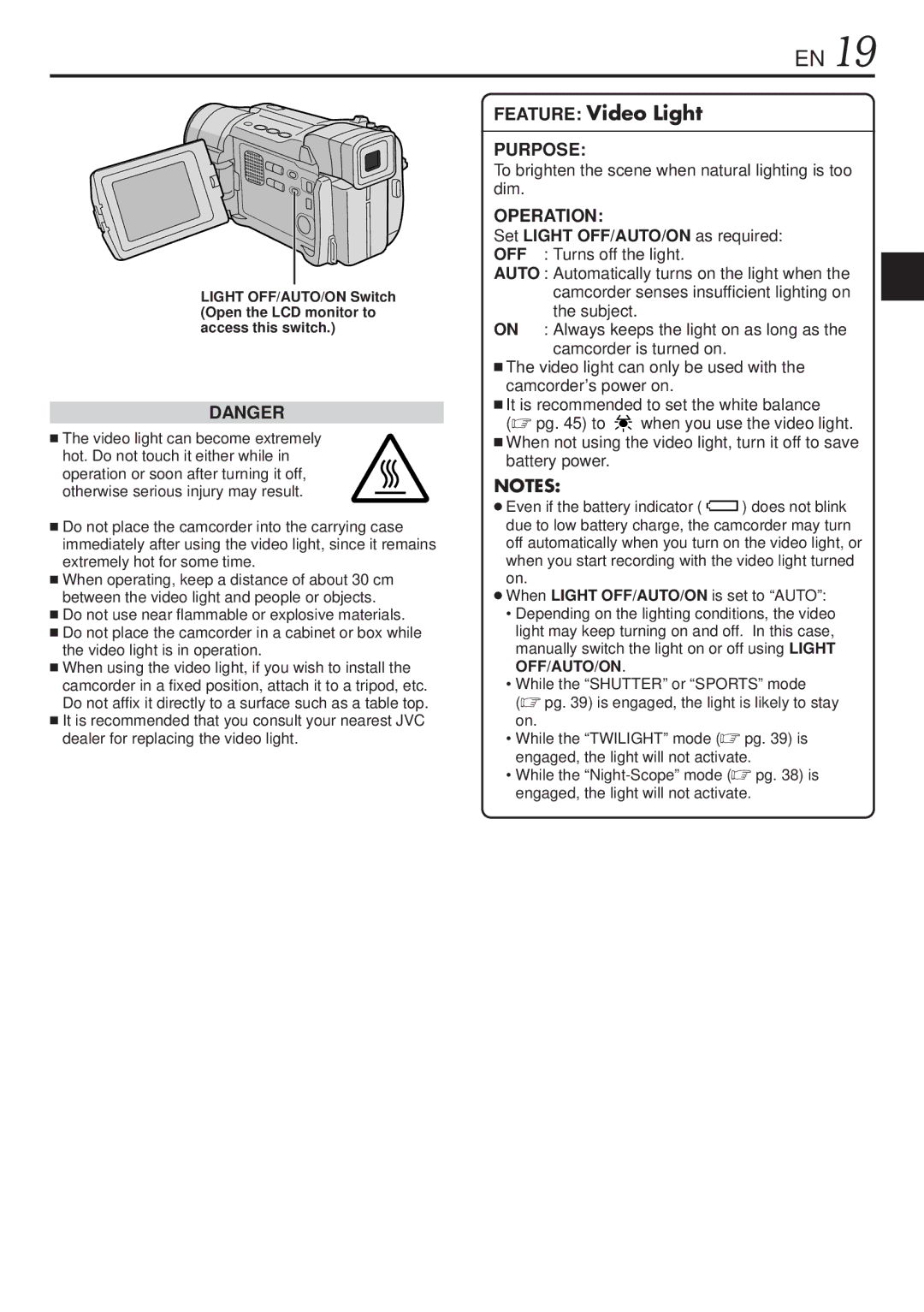 JVC GR-DVL1020, GR-DVL820 specifications To brighten the scene when natural lighting is too dim 