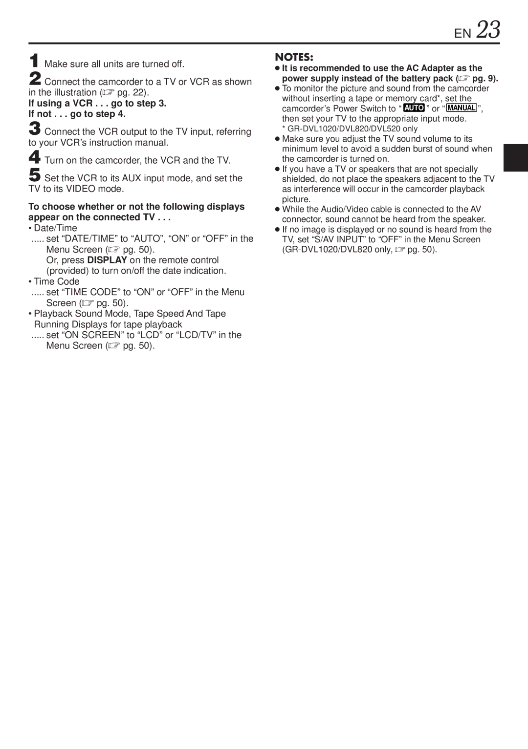 JVC GR-DVL1020, GR-DVL820 specifications If using a VCR . . . go to step If not . . . go to step 