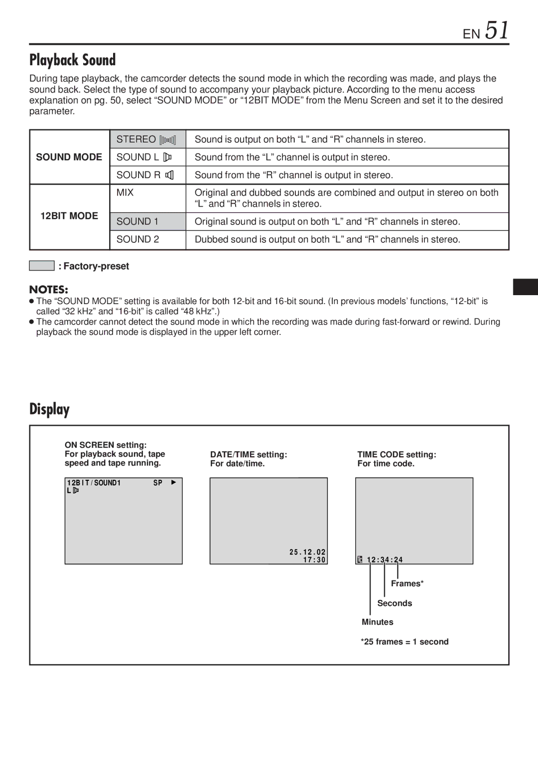 JVC GR-DVL1020, GR-DVL820 specifications Playback Sound, Display 