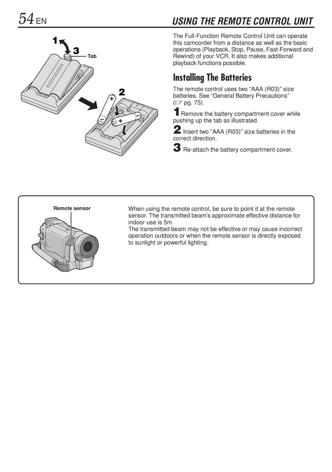 JVC GR-DVL820, GR-DVL1020 specifications 54 EN, Installing The Batteries 