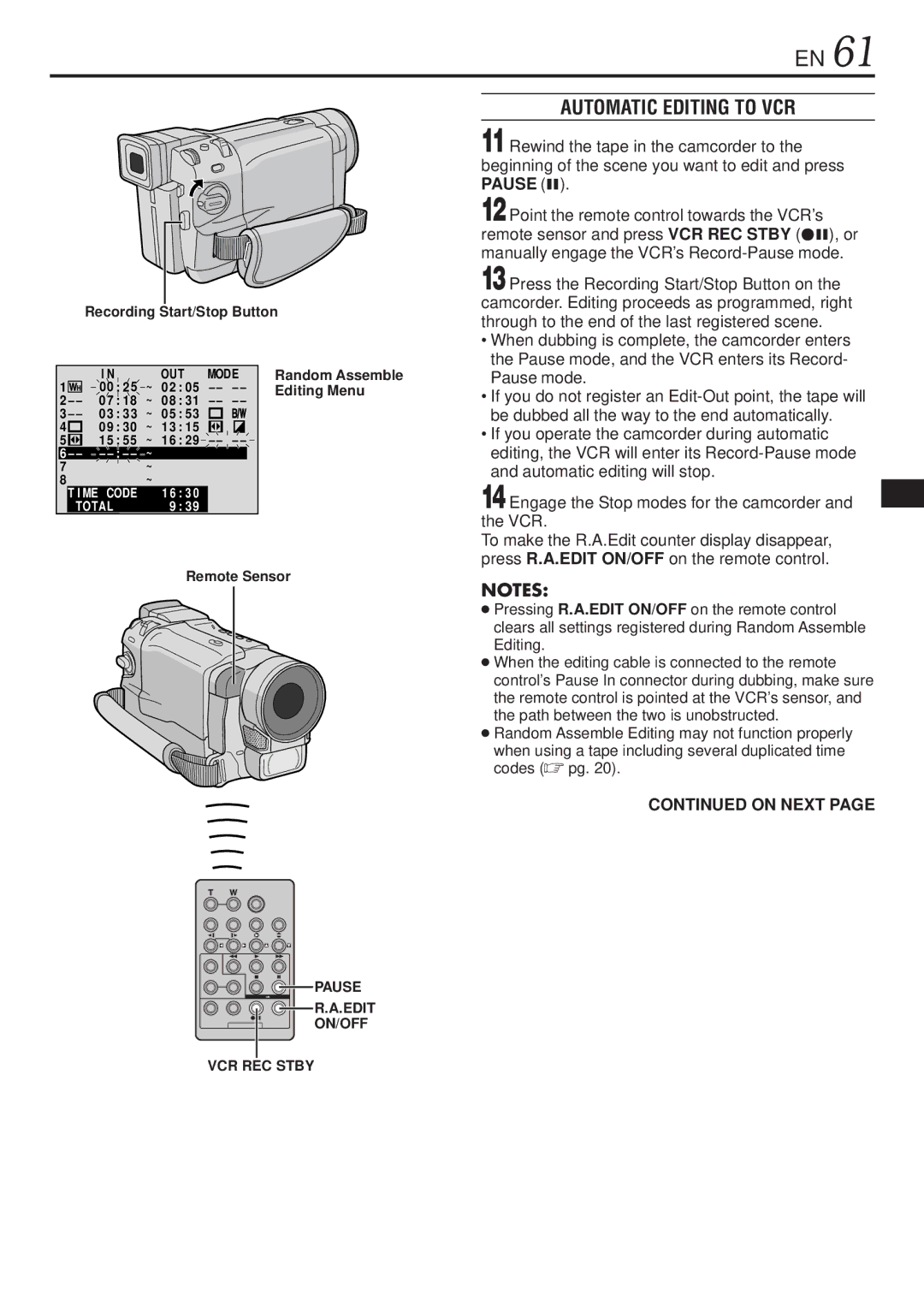 JVC GR-DVL1020, GR-DVL820 specifications Automatic Editing to VCR, Recording Start/Stop Button 