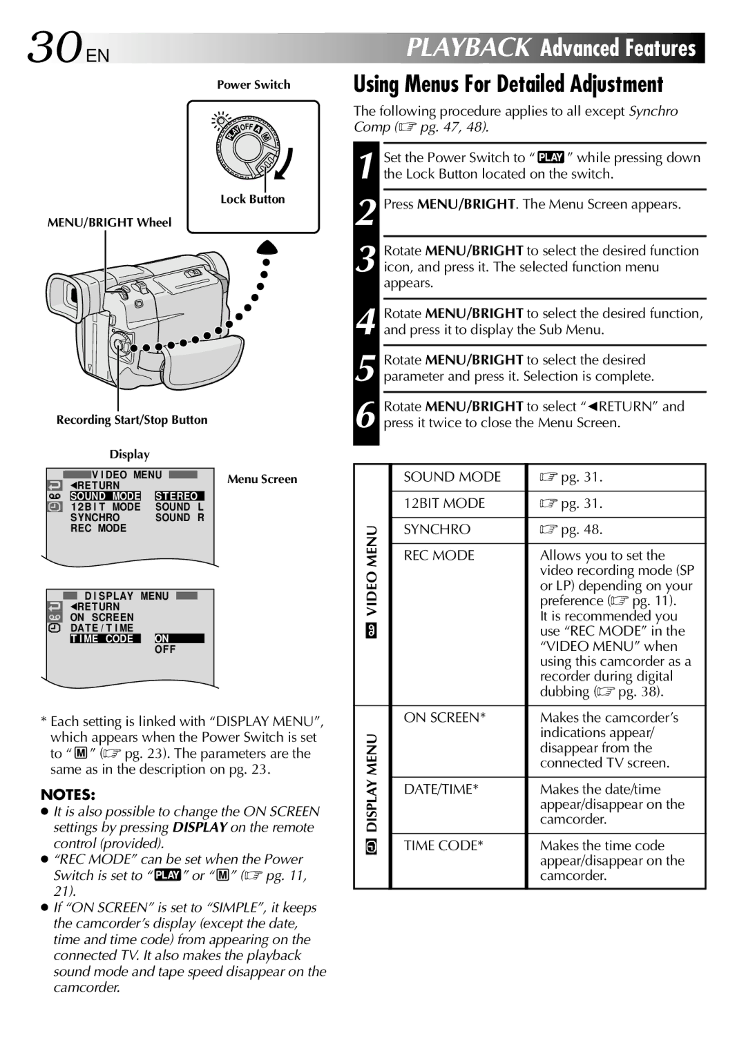 JVC GR-DVL105 specifications 30 EN 