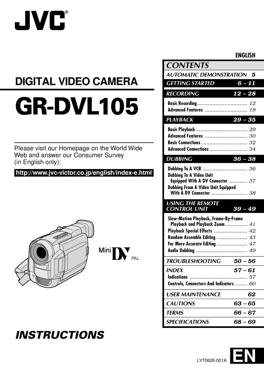 JVC GR-DVL105 specifications 