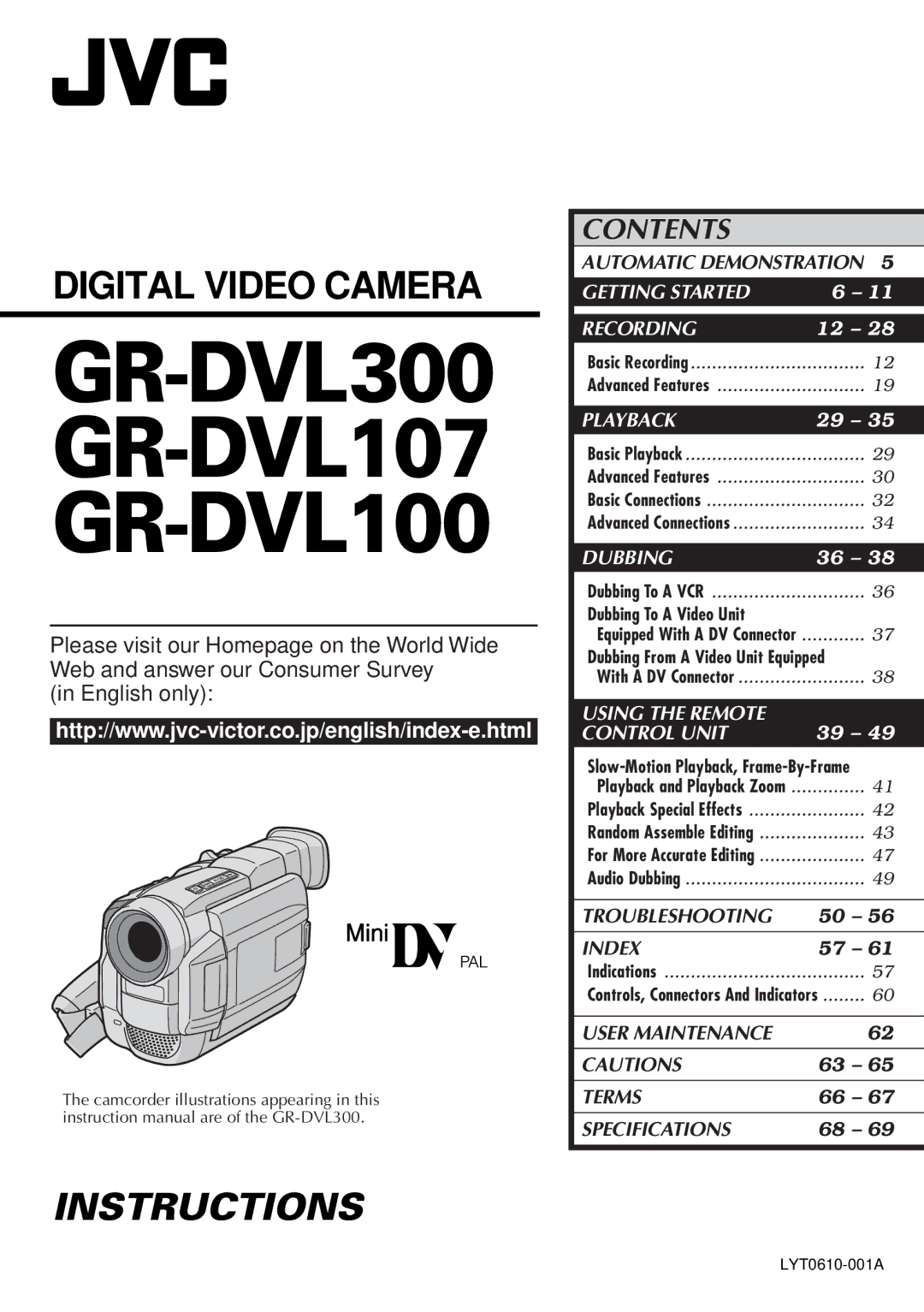 JVC LYT0610-001A specifications GR-DVL300 GR-DVL107 GR-DVL100 