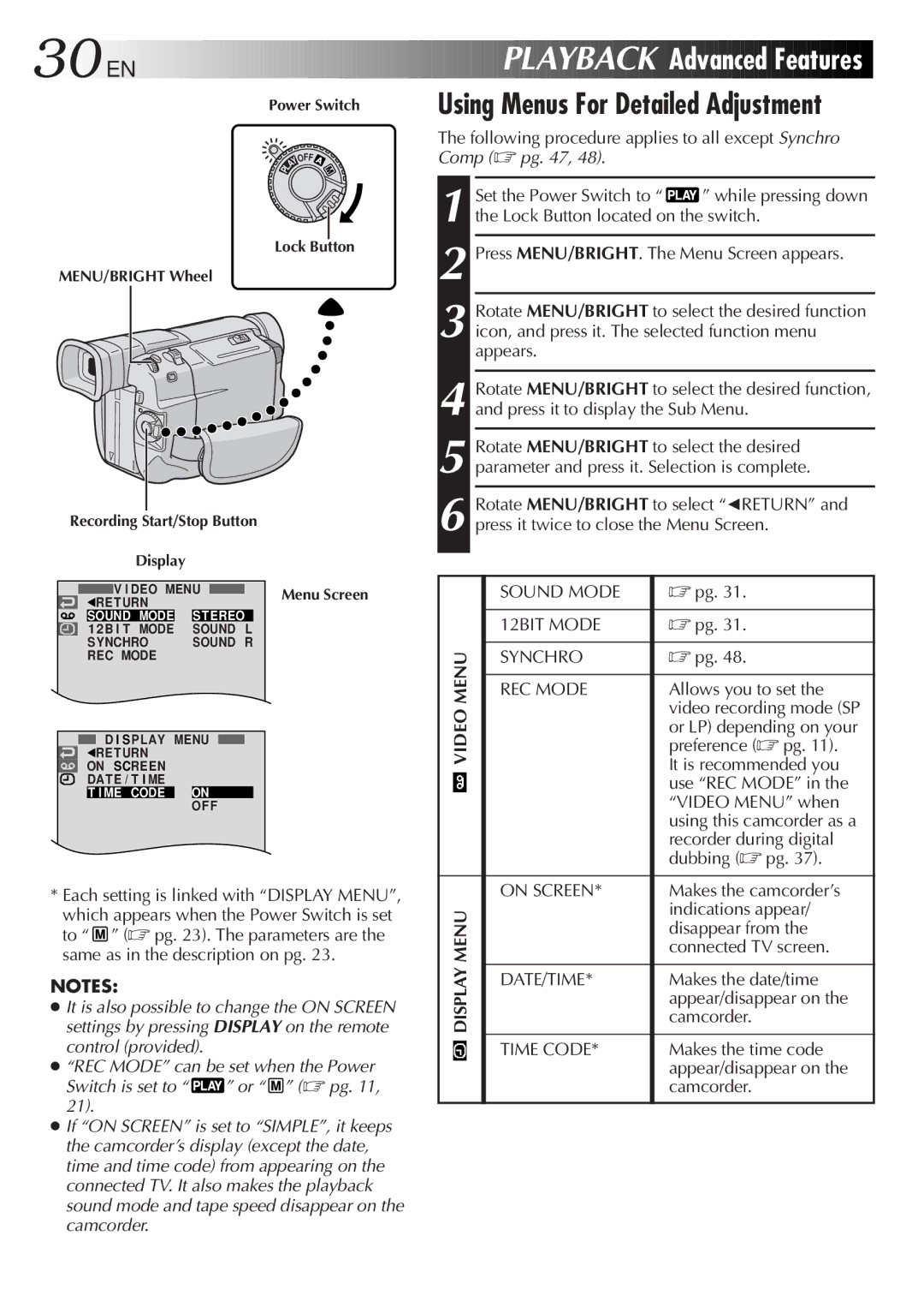 JVC GR-DVL107, LYT0610-001A specifications 30 EN, Playback Advanced Features 