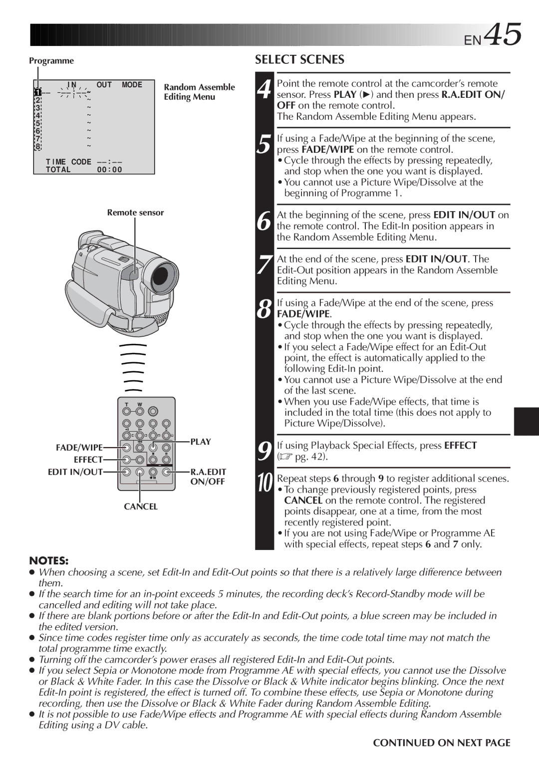 JVC LYT0610-001A, GR-DVL107 specifications EN45, Select Scenes 