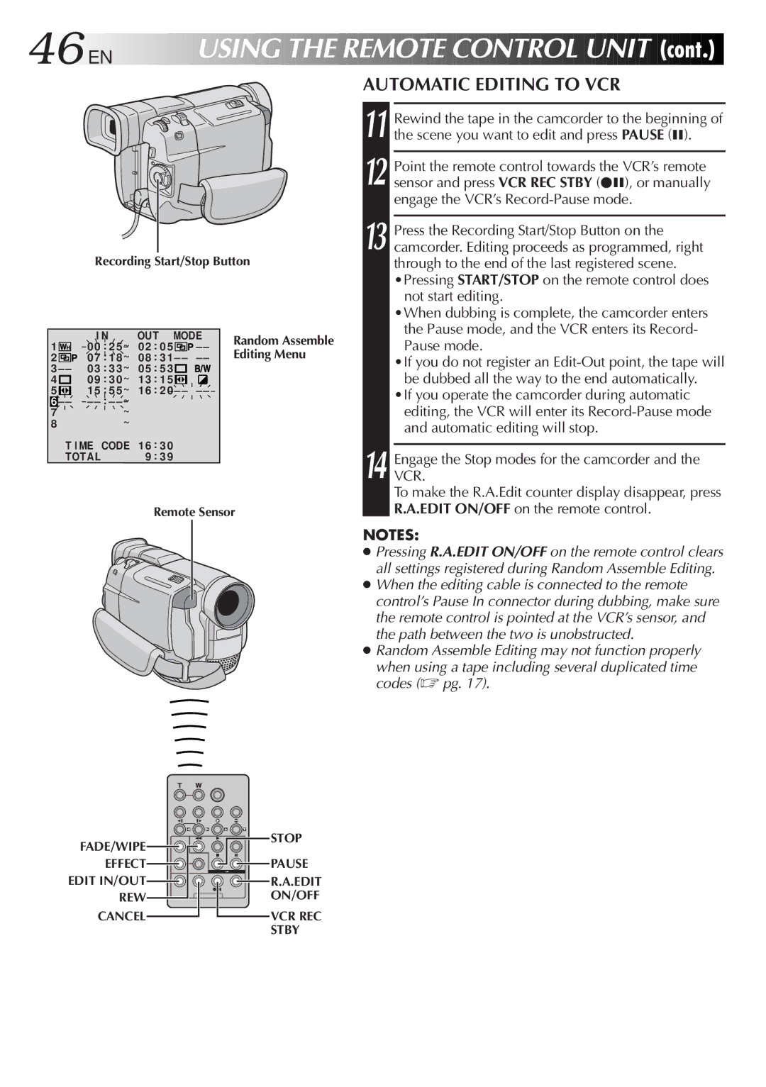 JVC GR-DVL107, LYT0610-001A specifications 46 EN, Automatic Editing to VCR 