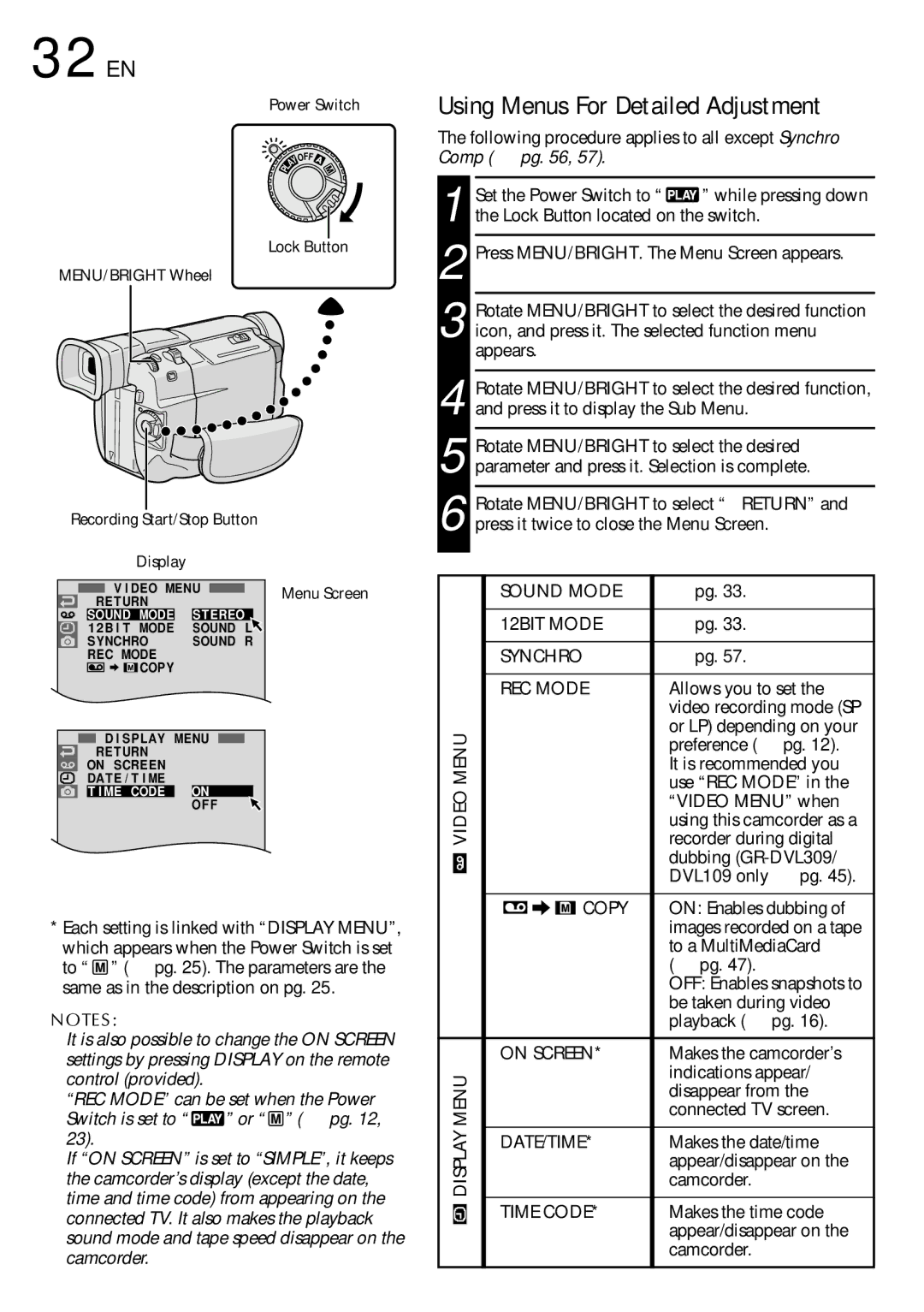 JVC GR-DVL109, GR-DVL309, GR-DVL108, GR-DVL308 specifications Using Menus For Detailed Adjustment 