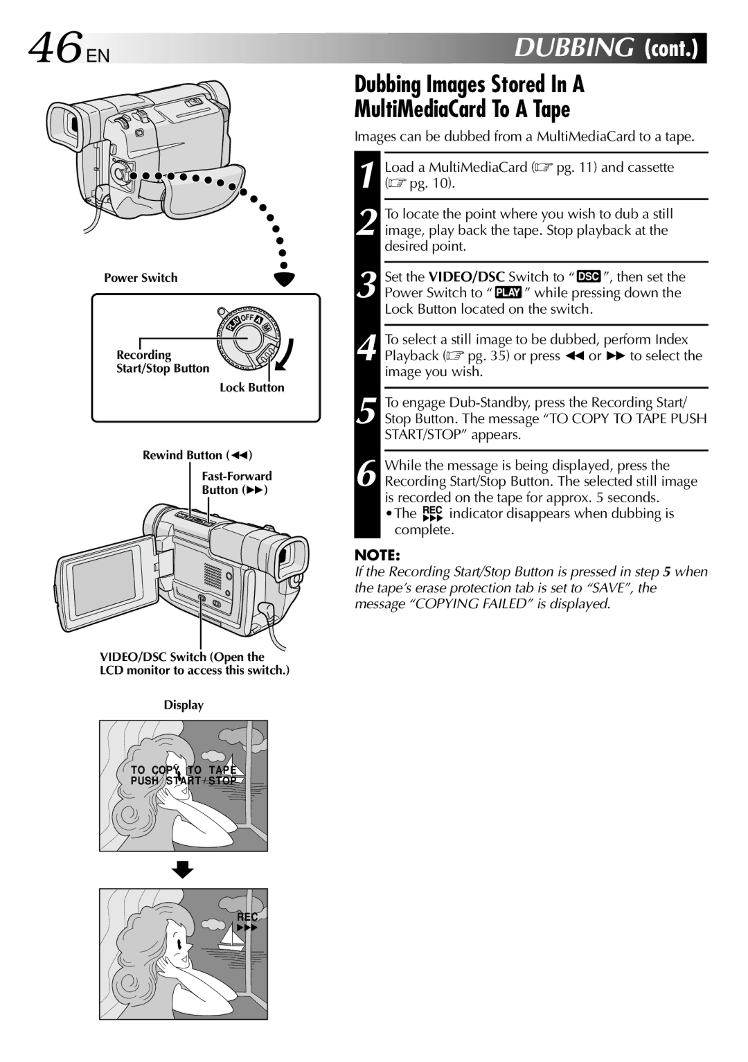 JVC GR-DVL108 46 EN, Dubbing Images Stored In a MultiMediaCard To a Tape, Indicator disappears when dubbing is complete 