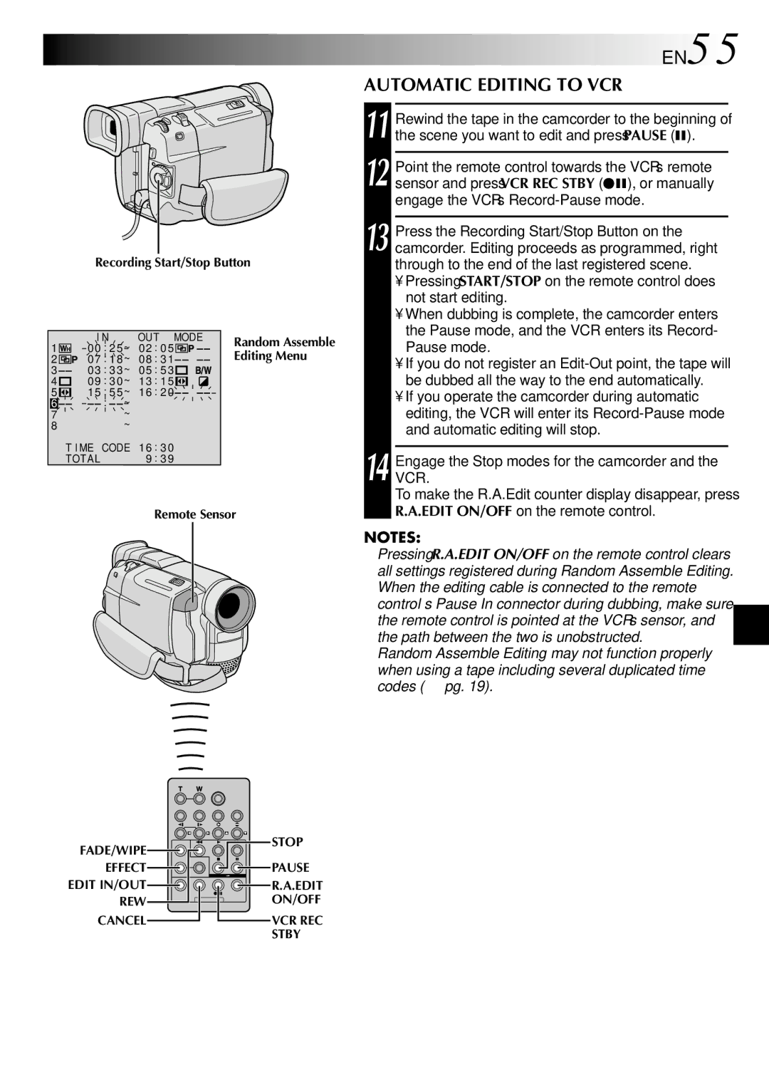 JVC GR-DVL308, GR-DVL109, GR-DVL309, GR-DVL108 specifications EN55, Automatic Editing to VCR 