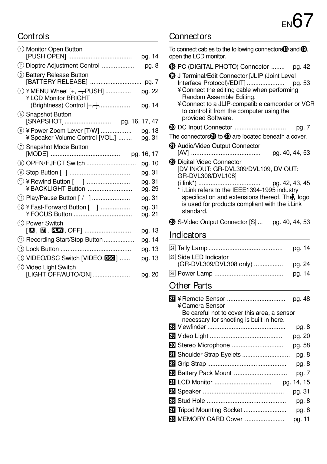 JVC GR-DVL308, GR-DVL109, GR-DVL309, GR-DVL108 specifications EN67 