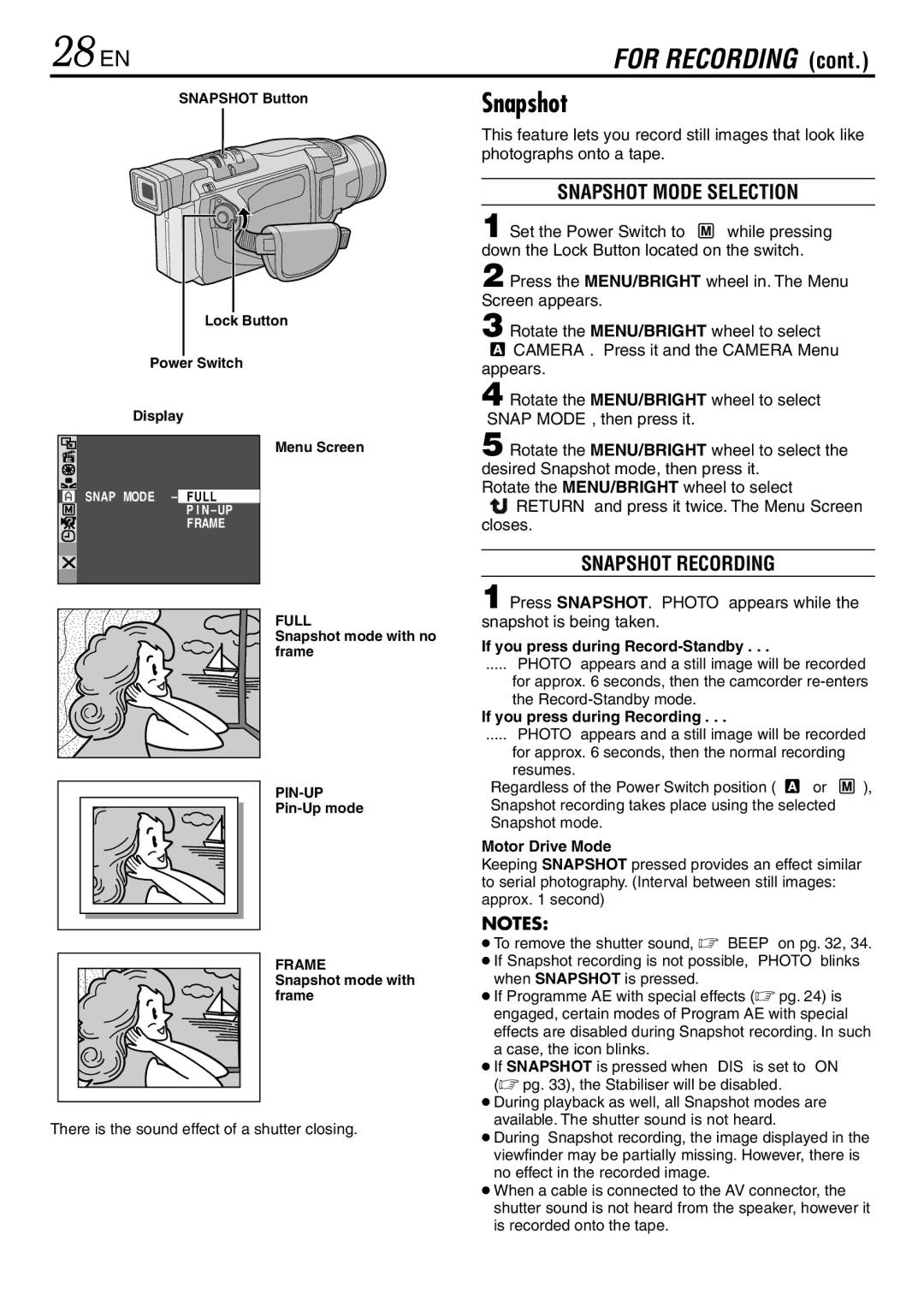 JVC GR-DVL120 specifications 28 EN, Snapshot 