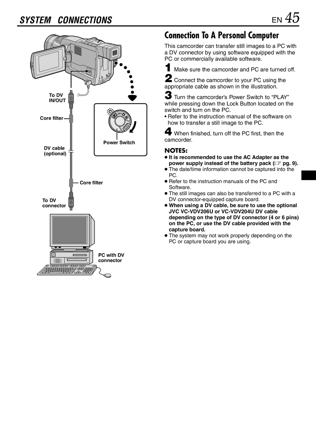 JVC GR-DVL120 specifications System Connections 