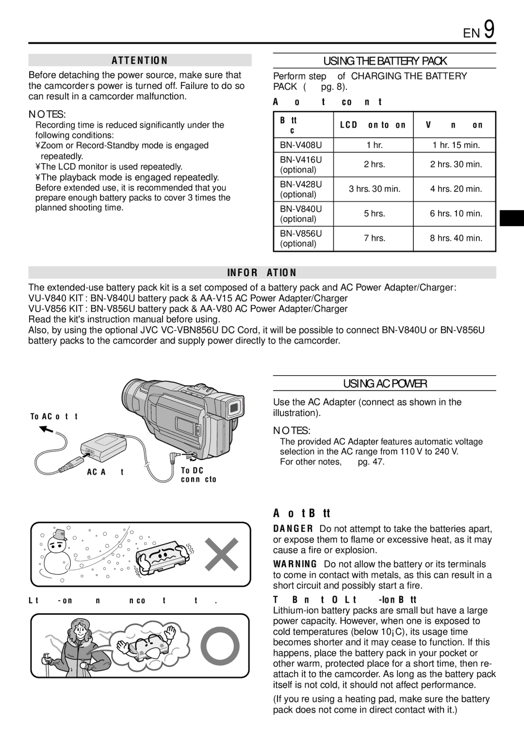 JVC GR-DVL120 specifications About Batteries, Approximate recording time, Benefits Of Lithium-Ion Batteries 