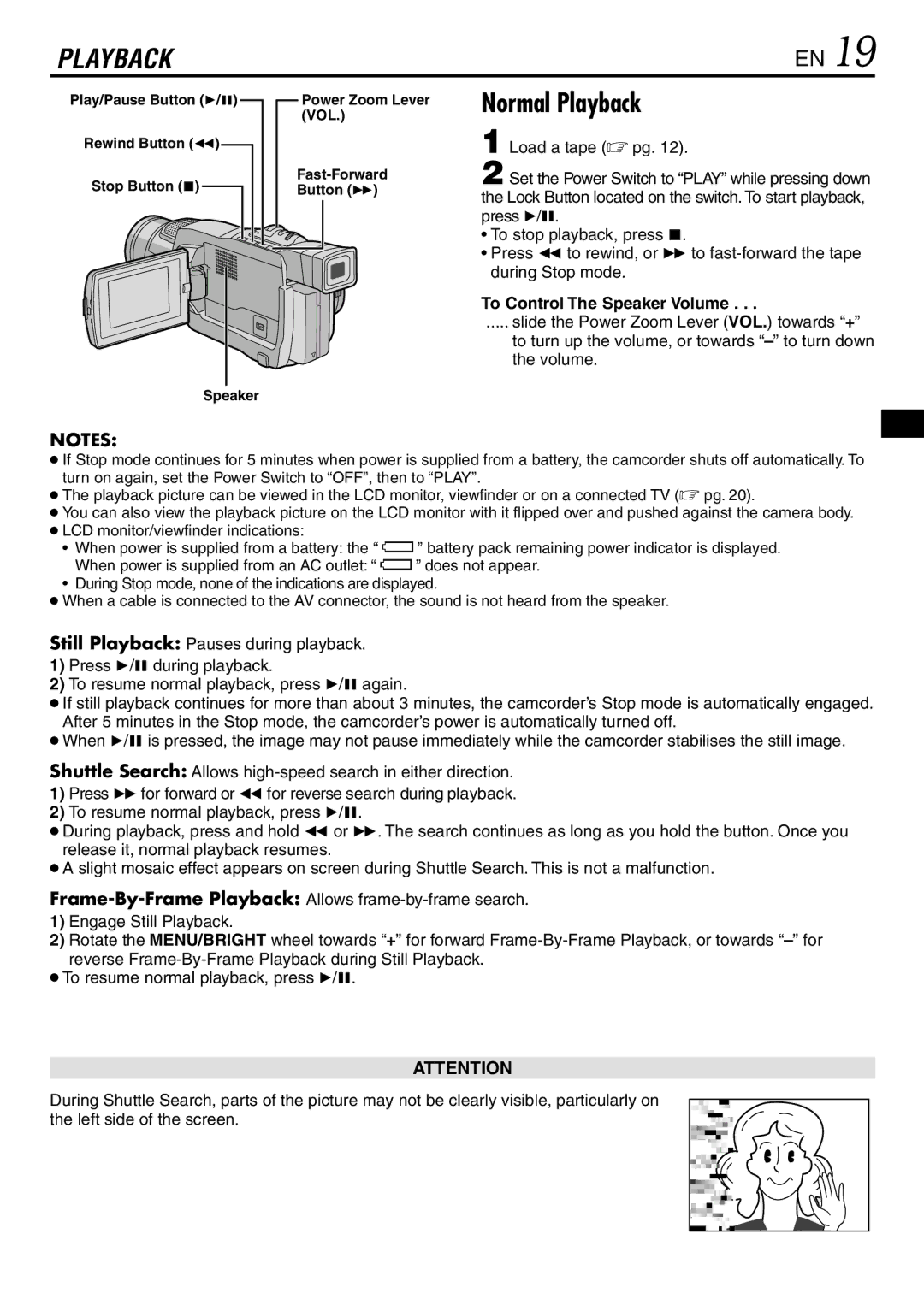 JVC GR-DVL145 specifications Normal Playback, To Control The Speaker Volume 