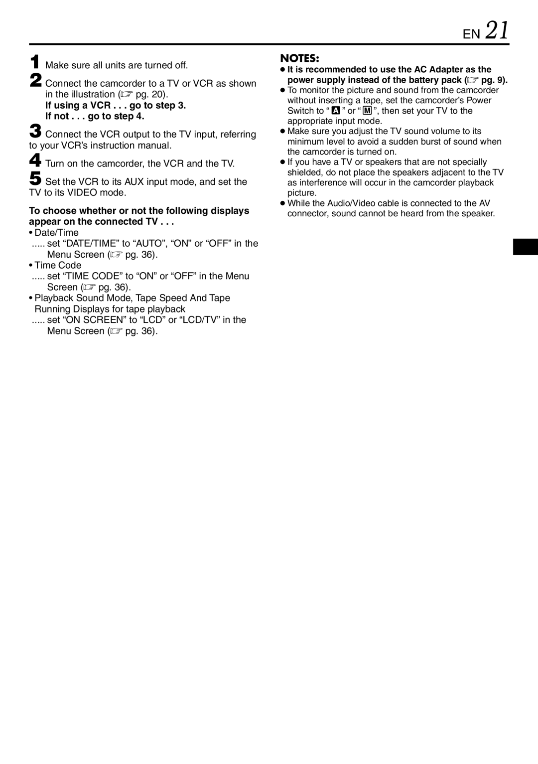 JVC GR-DVL145 specifications If using a VCR . . . go to step If not . . . go to step 