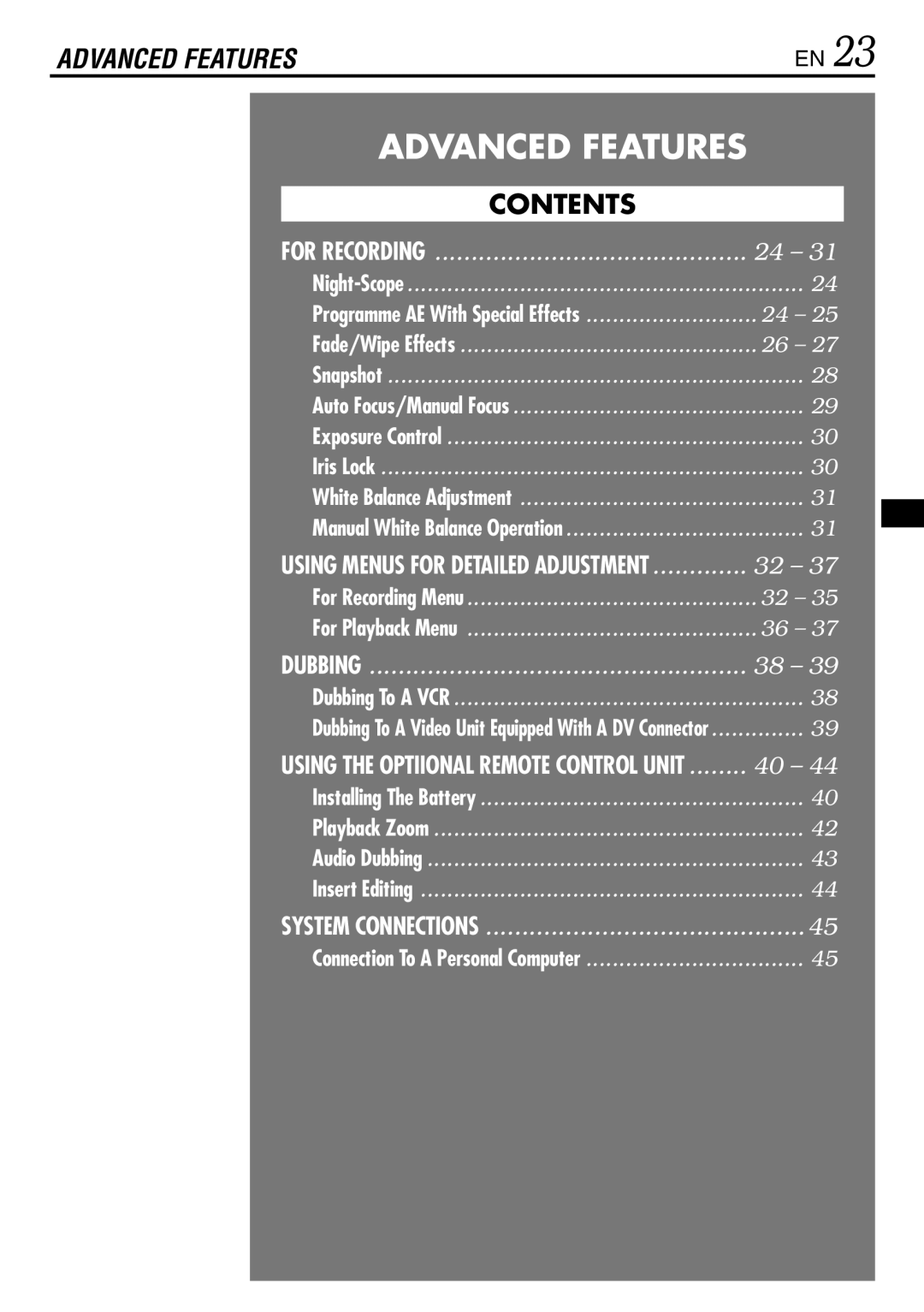 JVC GR-DVL145 specifications Advanced Features 