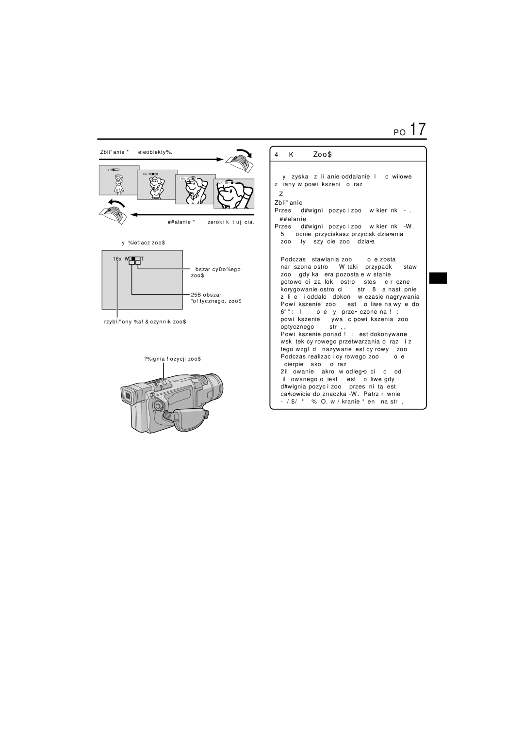 JVC GR-DVL145 manual Działanie, Zbliżanie, Oddalanie 