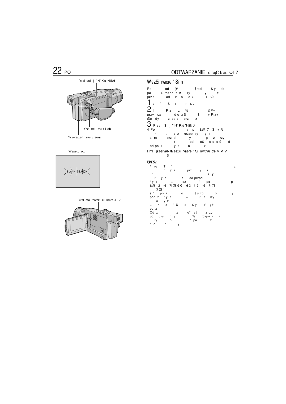 JVC GR-DVL145 manual 22 PO, Aby przerwać Wyszukiwanie Luki w trakcie 