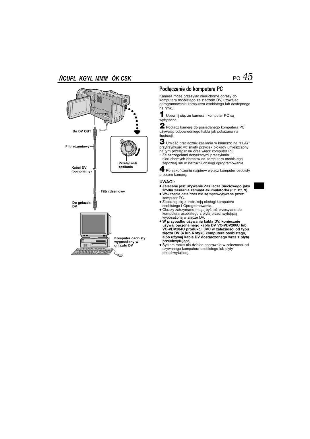 JVC GR-DVL145 manual Podłączenie do komputera PC, Do DV OUT 