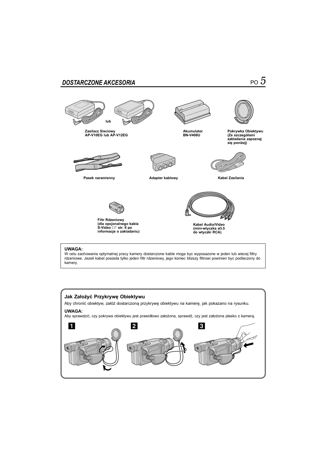 JVC GR-DVL145 manual Jak Założyć Przykrywę Obiektywu 