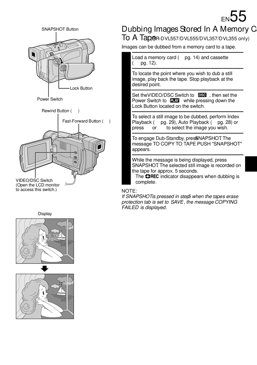 JVC GR-DVL357, GR-DVL150, GR-DVL157, GR-DVL557, GR-DVL555, GR-DVL450, GR-DVL355 Dubbing Images Stored In a Memory Card, EN55 