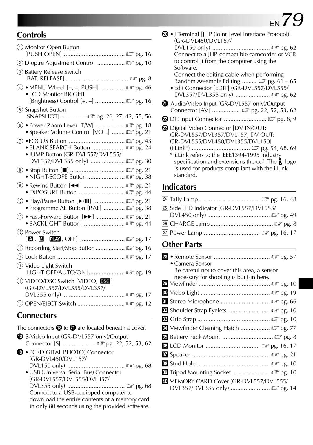 JVC GR-DVL557, GR-DVL150, GR-DVL157, GR-DVL555, GR-DVL450, GR-DVL355, GR-DVL357 specifications EN79 