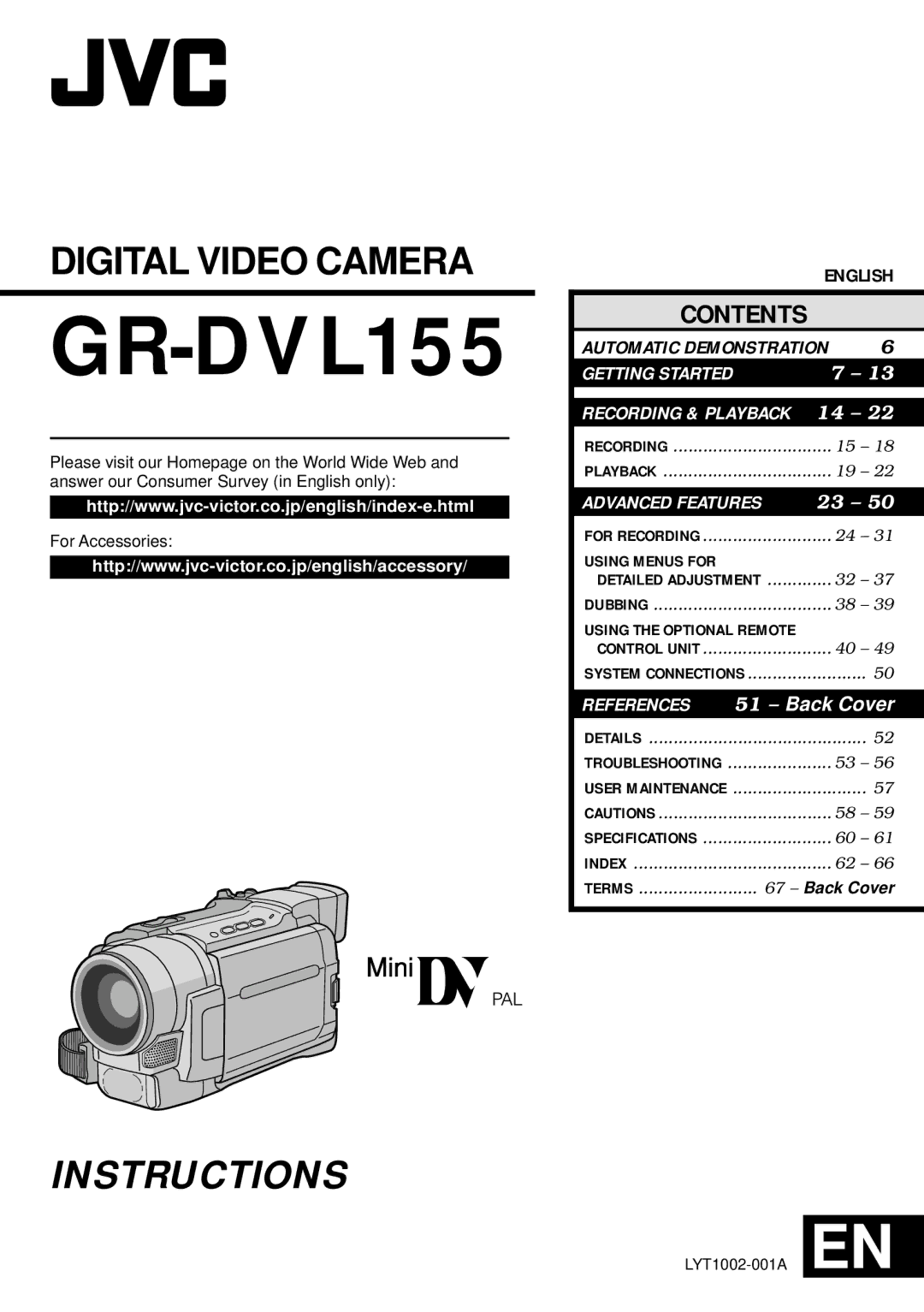 JVC GR-DVL155 specifications 