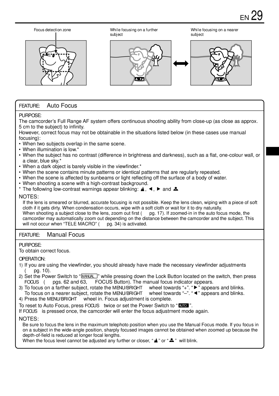 JVC GR-DVL155 specifications Feature Auto Focus, To obtain correct focus 