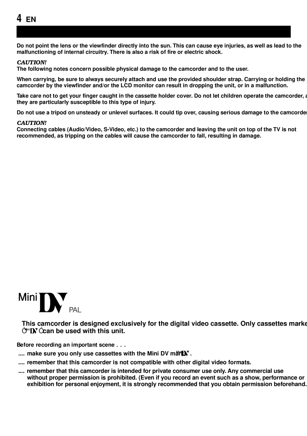 JVC GR-DVL155 specifications Before recording an important scene 