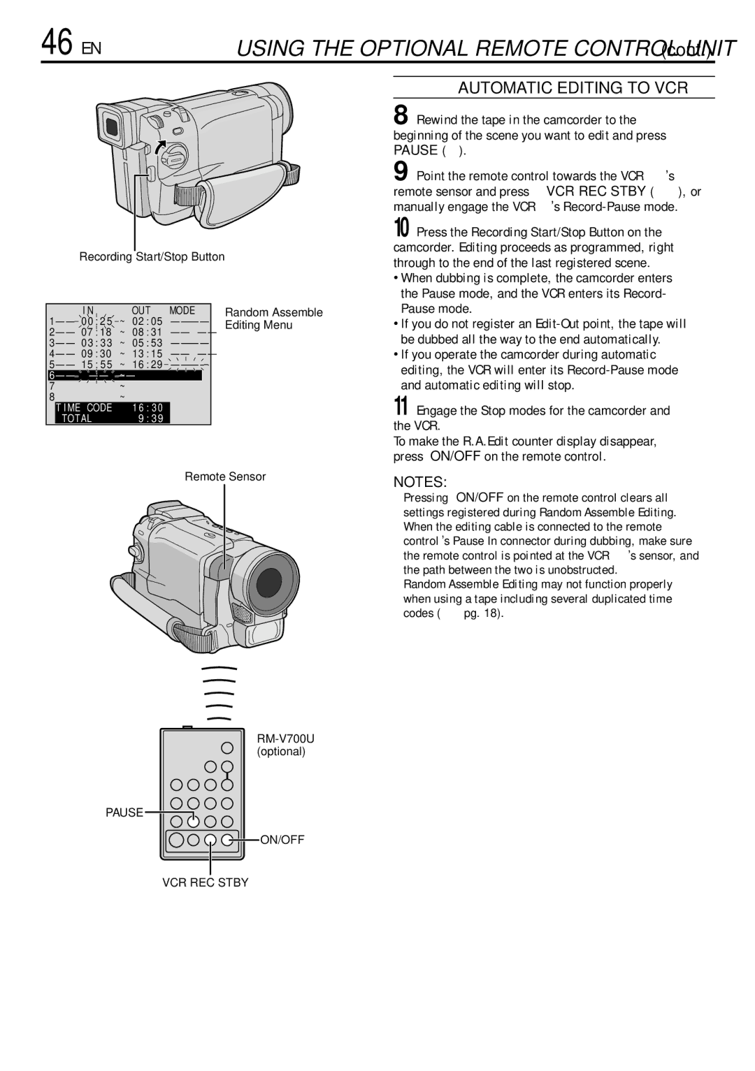 JVC GR-DVL155 specifications 46 EN, Automatic Editing to VCR 