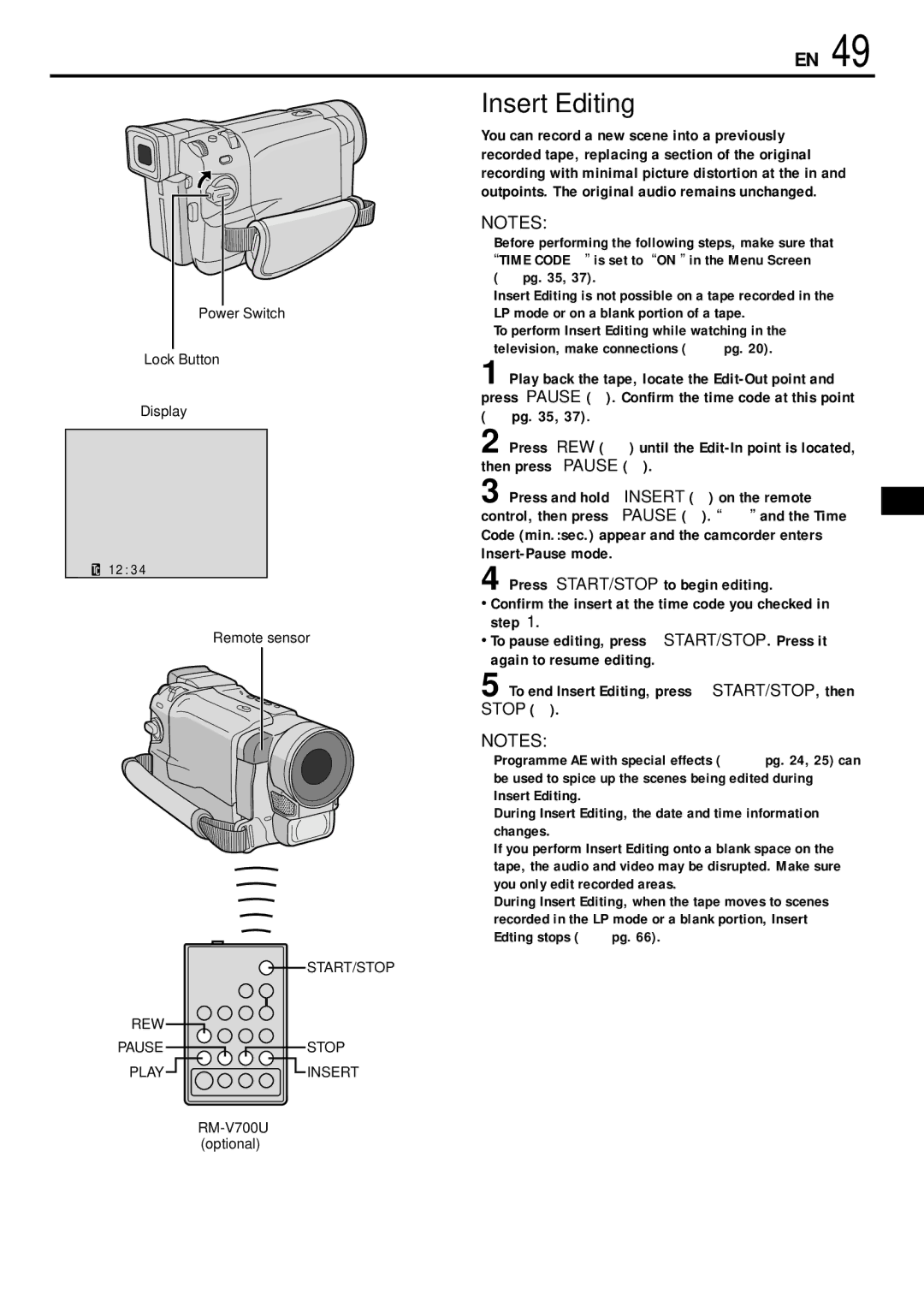 JVC GR-DVL155 specifications Insert Editing 