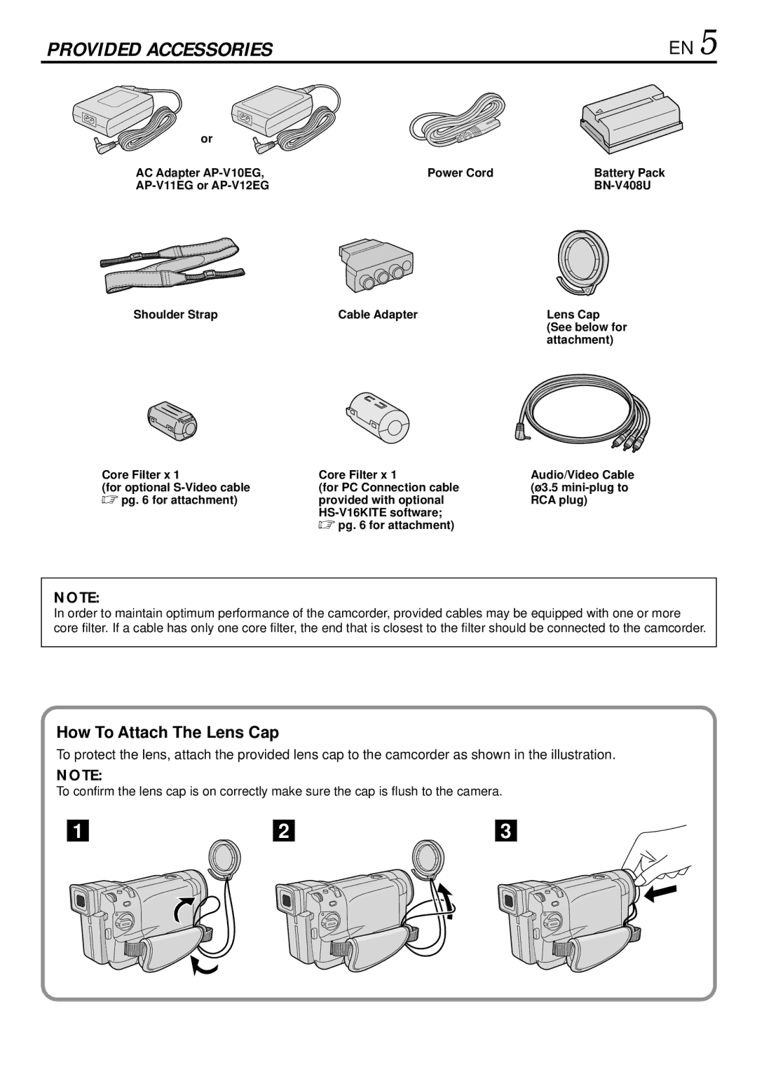 JVC GR-DVL155 specifications Provided Accessories, How To Attach The Lens Cap 