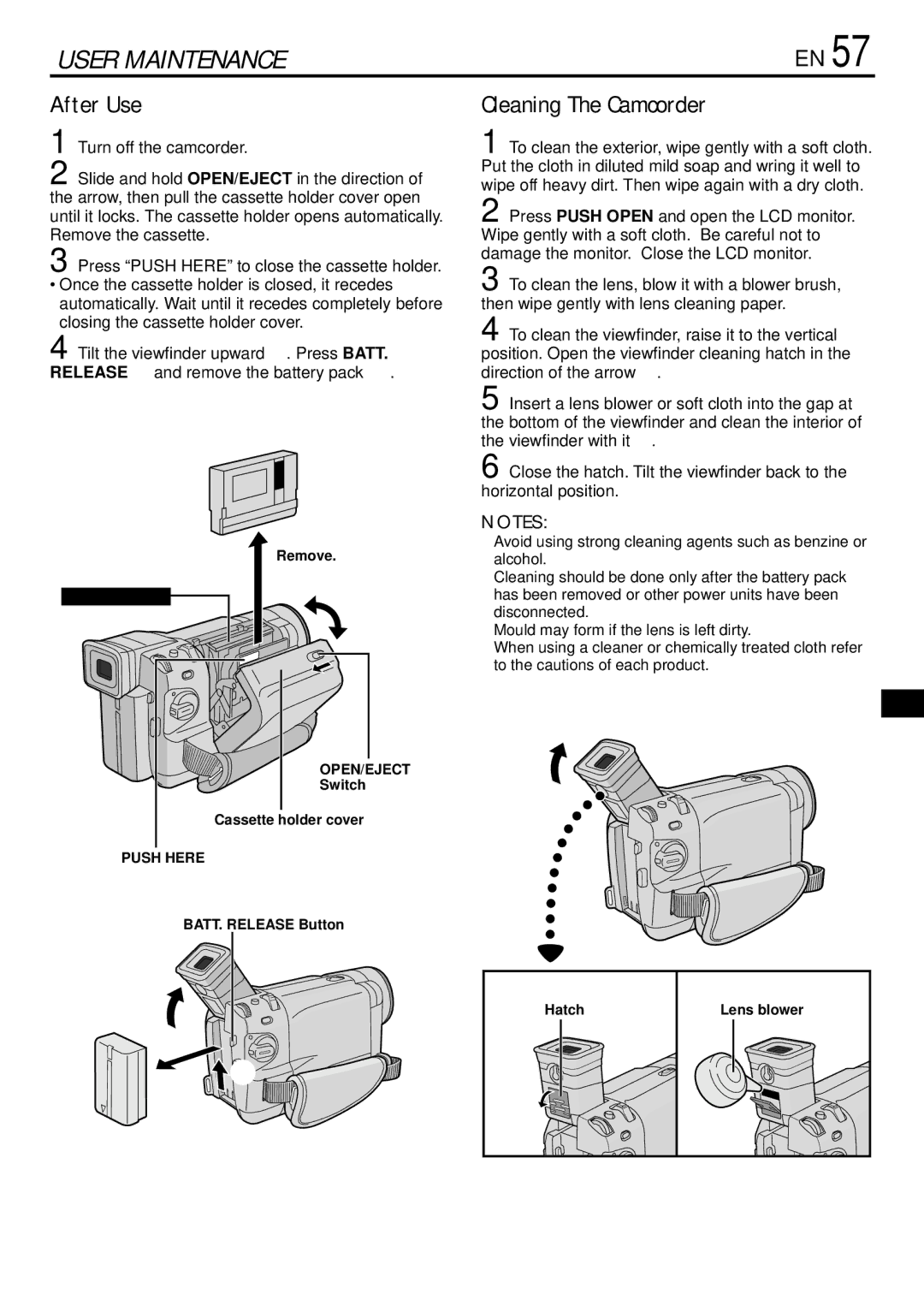 JVC GR-DVL155 specifications After Use, Cleaning The Camcorder 